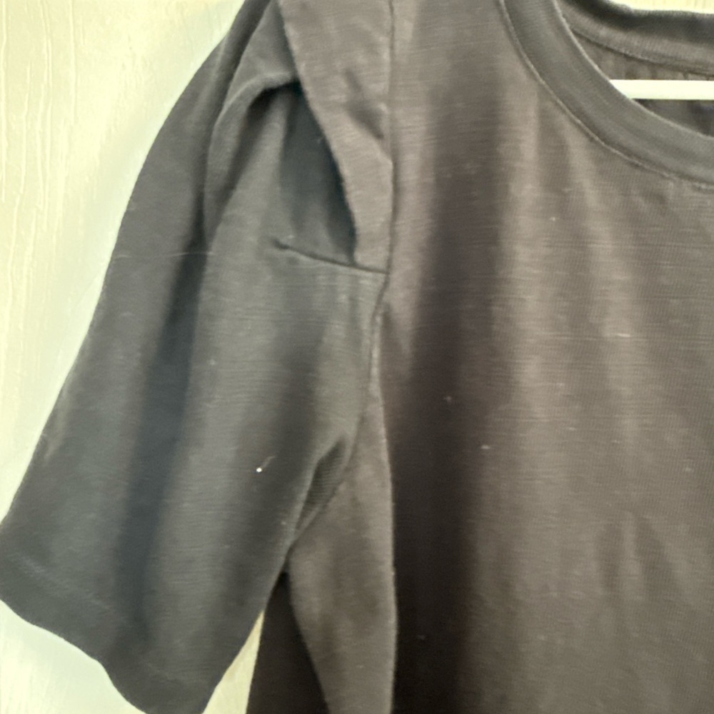 LOFT Black Puff Sleeve Top Women’s Large Cotton Minimalist Chic - Picture 4 of 5